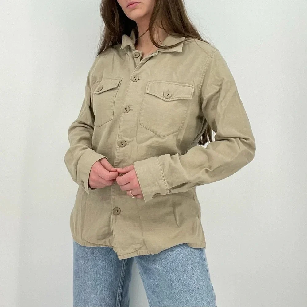 boho minimalist oatmeal jacket button down lightweight size s - Picture 4 of 10